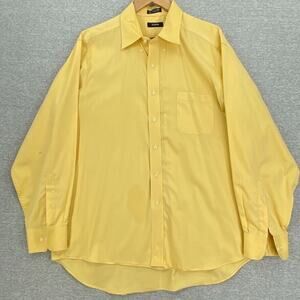 IZOD Shirt Mens 17.5 Yellow Button Up Long Sleeve Cotton Twill Casual Workwear